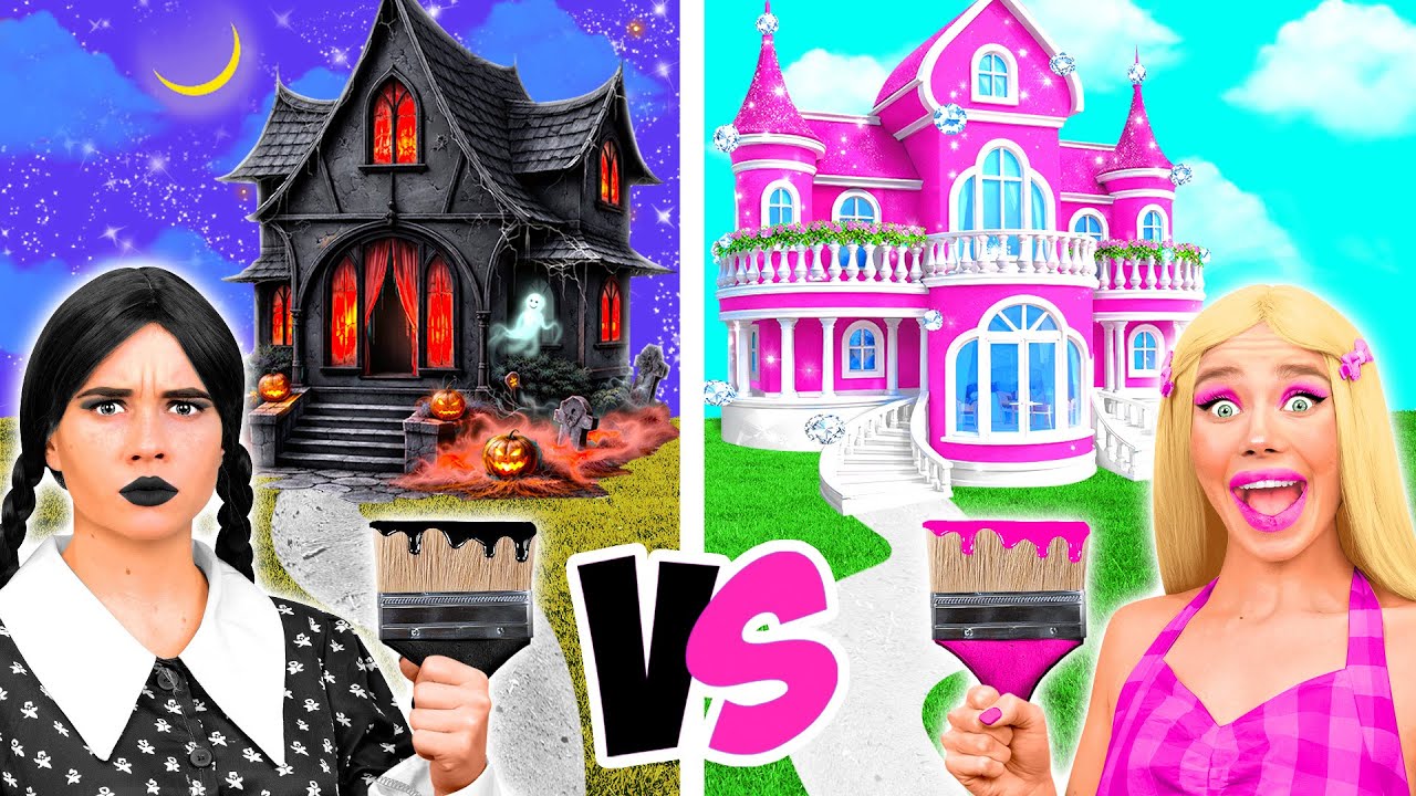 Уэнсдей Против Барби Домики Одного Цвета Челлендж | Смешные Челленджи от BaRaDa Best