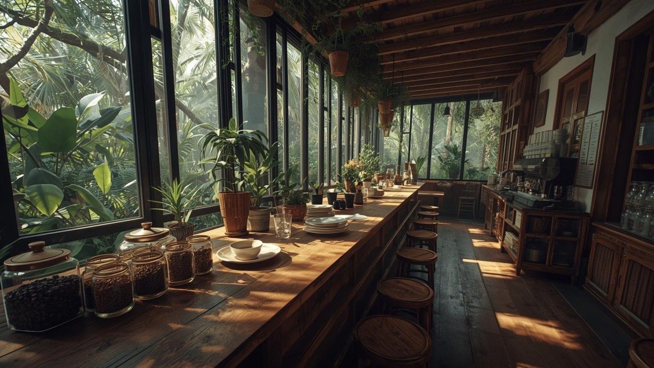 Tropical Café Conservatory Morning Vintage Painting | Frame TV Art | 2-Hour Screensaver