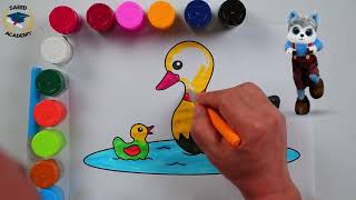 تعلم كيف ترسم وتلون بطة- تعليم الرسم والتلوين للاطفال - Coloring duck for Kids