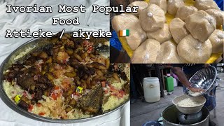 Cooking the MOST POPULAR FOOD in IVORY COAST || ATTIEKE with fish POISSON|| CASSAVA COUSCOUS, AKYEKE screenshot 1