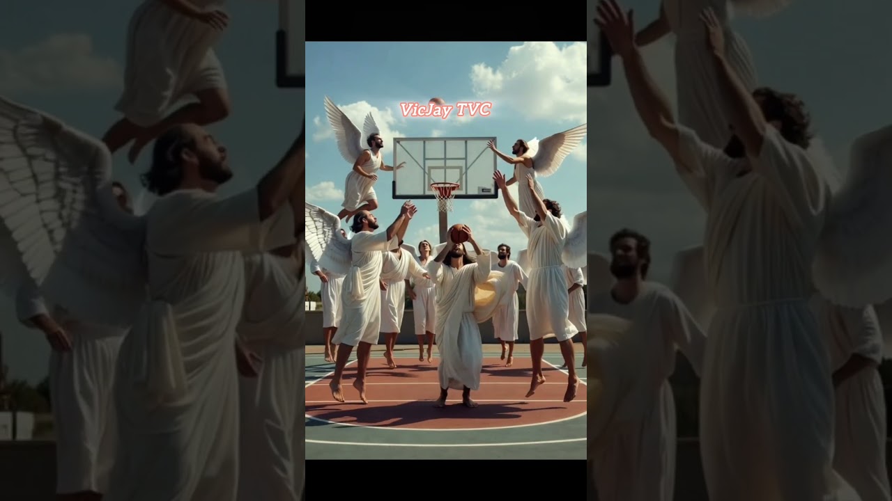 Jesus playing Basketball with Angels 