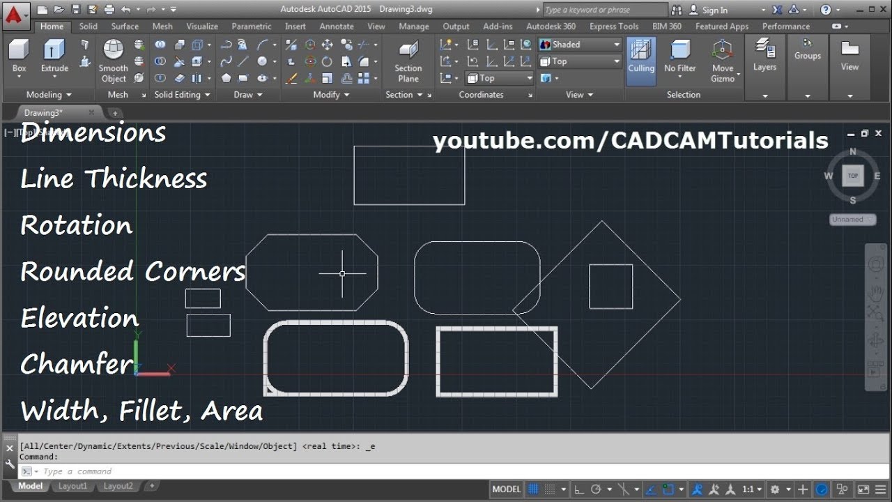 AutoCAD Rectangle Command Tutorial Complete Dimensions 