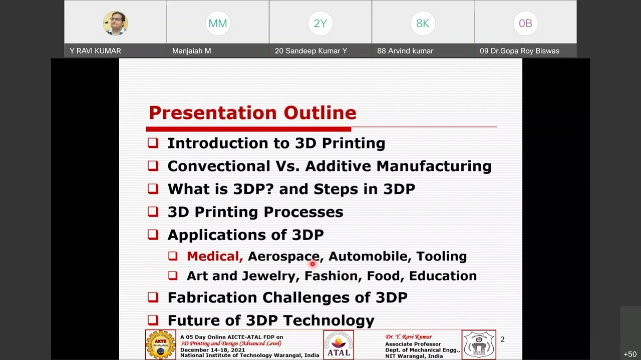 'Introduction to Medical 3D Printing" by Dr Y Ravi Kumar Associate Professor NIT Warangal