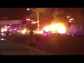 Big rig drives off the 215 Freeway, crashes and burns