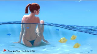 HOW TO DRAW A PRETTY WOMAN IN WATER - Digitally - Timelapse