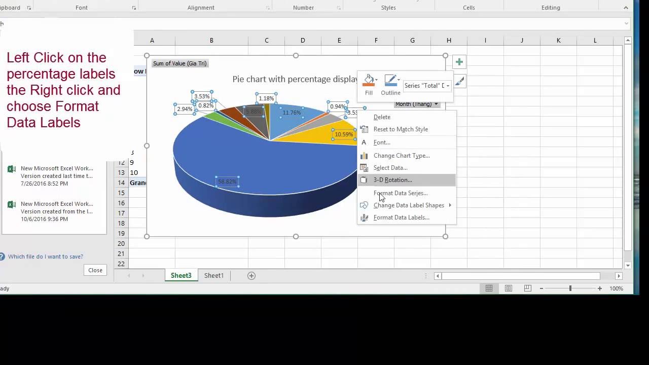 Worksheet Percentage Tutorial Math how to display percentage in excel chart magic trick 267 math worksheet office tutorial 2 pie to