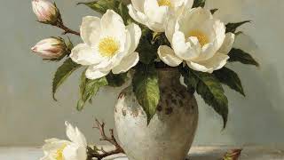 White Magnolia Flowers in Bloom 🌸 4K Frame Painting | Elegant TV Wallpaper & Living Room Art