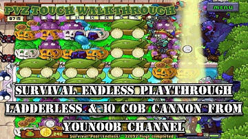 Ladderless & 10 cob cannon setup | PvZ Touch Survival Endless walkthrough