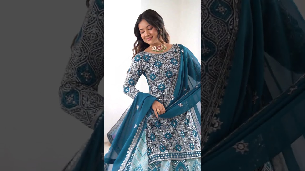Dark Turquoise Faux Georgette Lehenga
