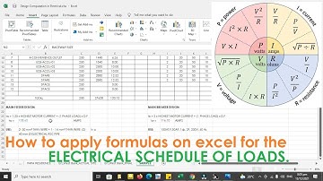 How to apply formulas on excel for the electrical schedule of loads
