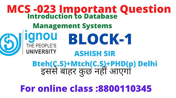 MCS-023 | Important Question | BLOCK -1| ASHISH SIR |  Introduction to Database Management Systems .