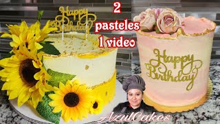 Pastel Girasoles , 2 pasteles 1 video  con AzulCakes