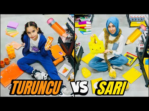 ELİF SİNEM TURUNCU vs ANNEM SARI RENK KIRTASİYE ALIŞVERİŞ VLOG !!