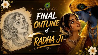 Completing Radha Ji Pencil Outline | Step By Step Drawing Tutorial (FINAL PART) 🌸