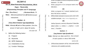 BCA 1ST SEM PROGRAMMING PRINCIPAL AND C LANGUAGE C 2016 | VBSPU