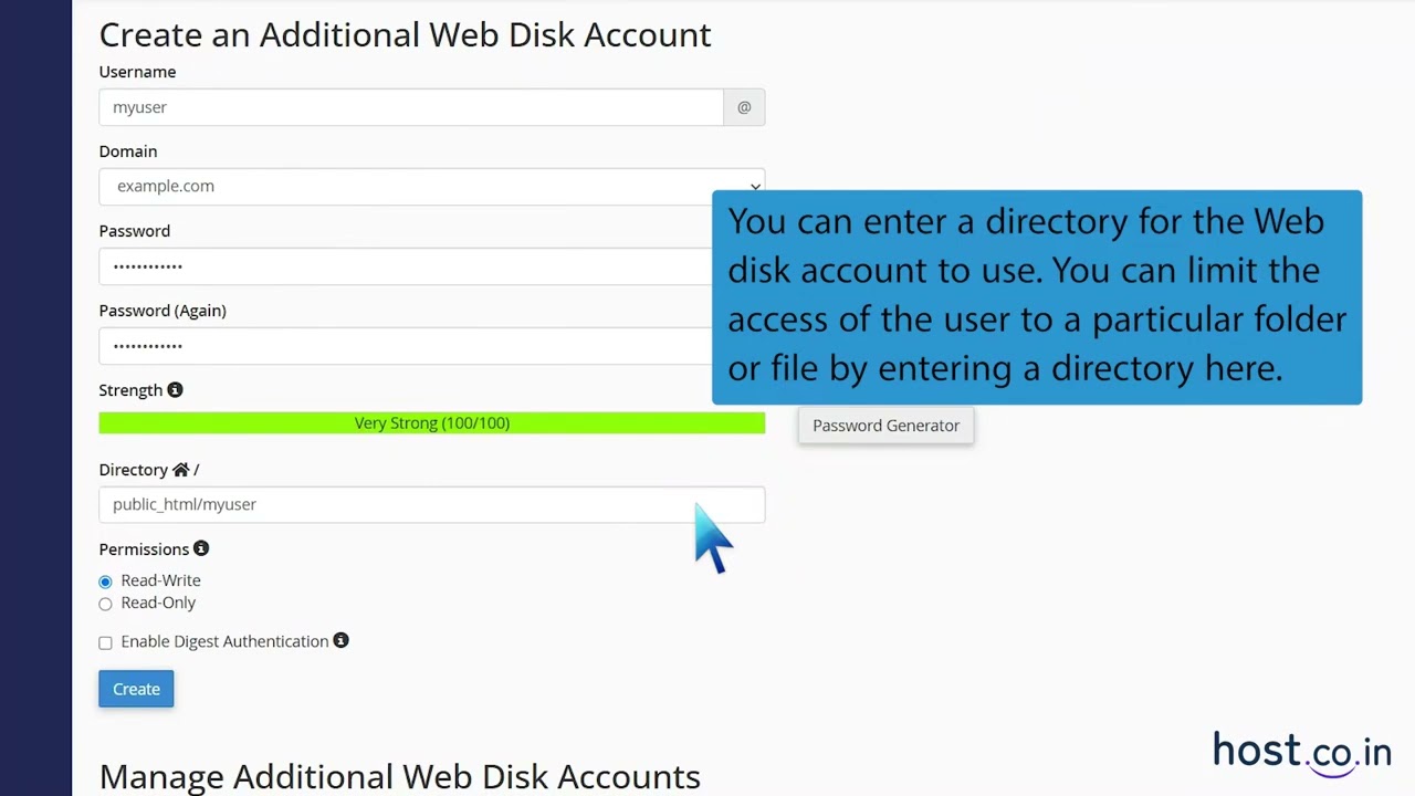 How to Create an Additional Web Disk Account in cPanel with Host co in