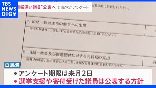“関係深い”議員は公表へ…自民が旧統一教会問題で国会議員にアンケート　選挙支援・会合出席・寄付など8項目調査｜TBS NEWS DIG