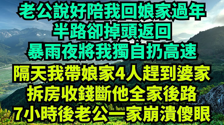 老公說好陪我回娘家過年，半路卻掉頭返回，暴雨夜將我獨自扔高速，隔天我帶娘家4人趕到婆家，拆房收錢斷他全家後路，7小時後老公一家崩潰！#情感故事 #故事分享 #有聲書