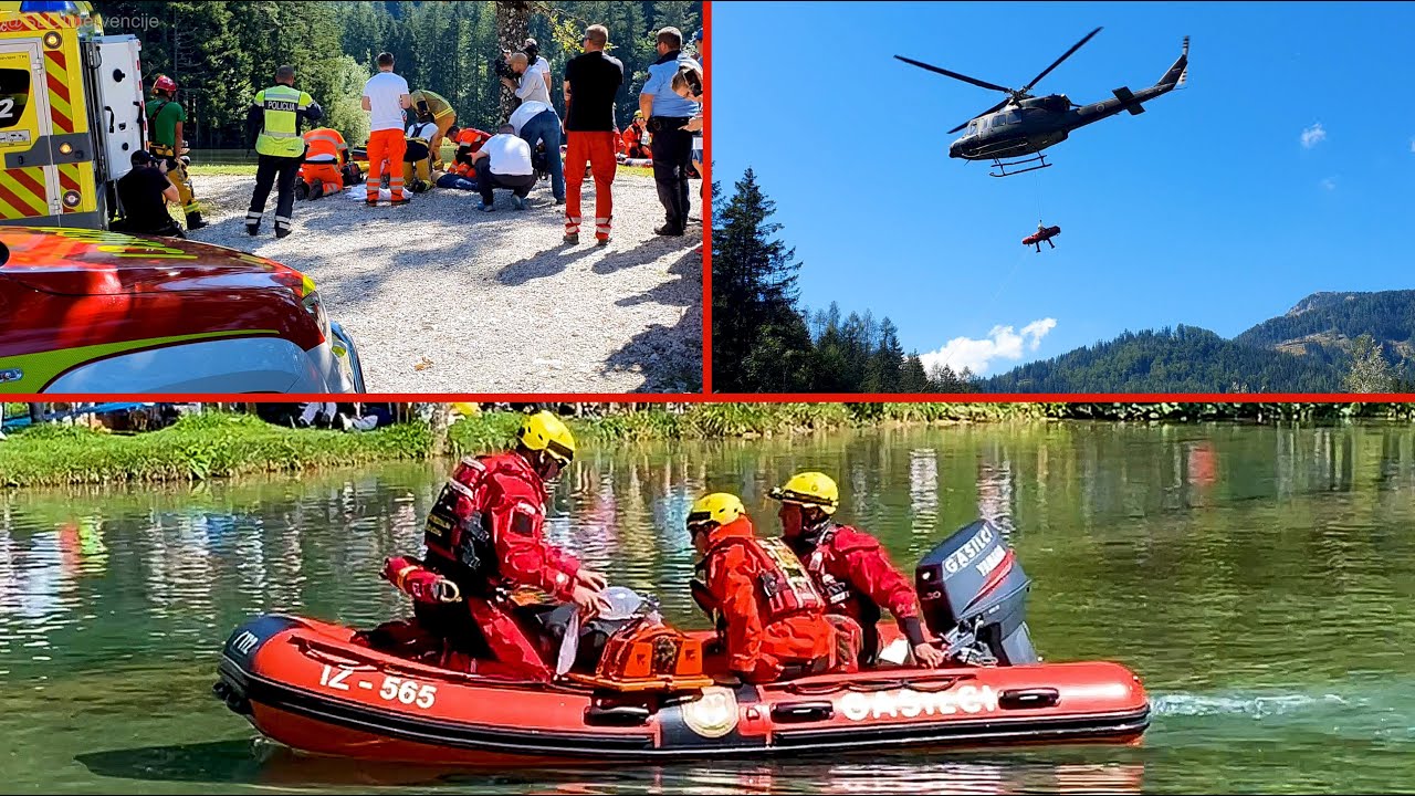 [REŠEVANJE UTOPLJENCA] Prikazna vaja GARS Kranj, NMP RP Lj., PGD+GRS Jezersko,PP Kranj,Helikopter SV