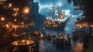 Pirate Tavern by the Sea 🏴‍☠️⚓ | Relaxing Ambience with Glowing Ship & Ocean Sounds screenshot 5