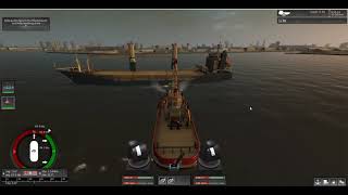 Ship simulator extremes.ASD Tug unberthing container ship.