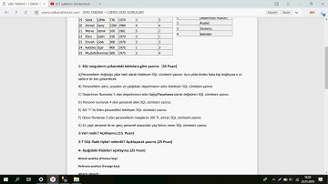 SQL Vize Soru Çözümleri / 2 Celal Bayar Üniversitesi Akhisar MYO