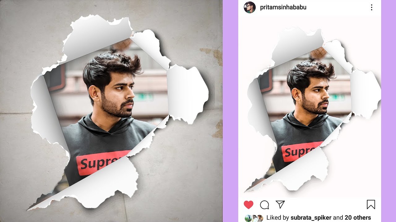 how to edit instagram photo || Picsart creative editing || paper torn ...