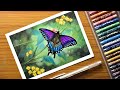 How to draw easy Butterfly with Oil Pastels - Step by Step