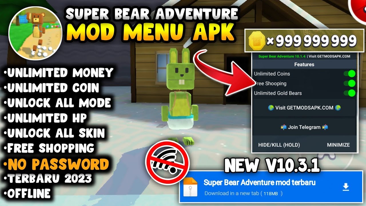 Super bear adventure mod menu versão 10.3.2 Apk Super bear 