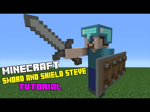 Minecraft Tutorial How To Make A Sword And Shield Steve Statue Youtube