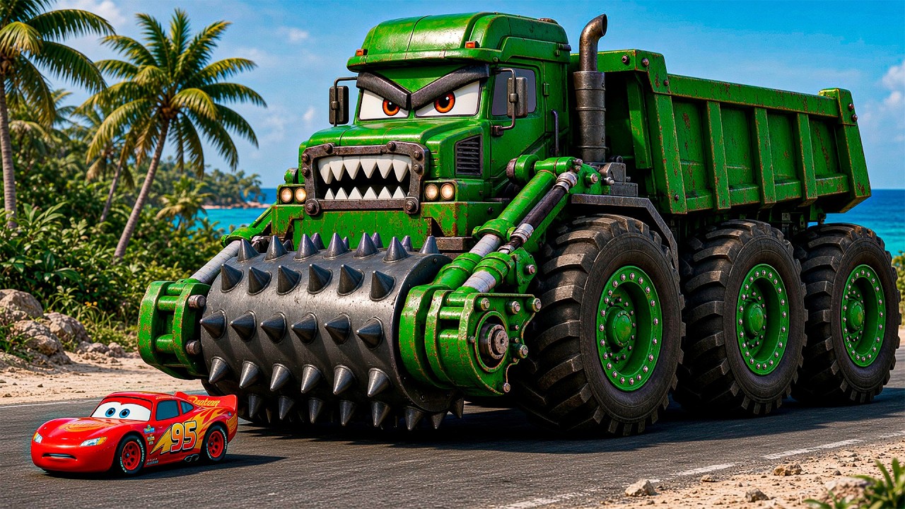 Epic Escape Lightning McQueen vs CONSTRUCTION ROAD ROLLER GARBAGE CAR MONSTER TRUCK in BeamNG.Drive