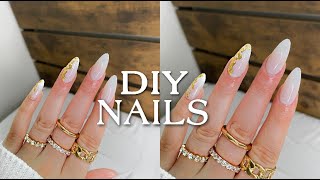 SUPER EASY AT-HOME NAILS with golden foil *Rosalind Gel Polish*💅🏼 | يفية تركيب اظافر اصطناعية سهلة