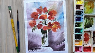 Watercolor painting for beginners beautiful flowers and leafs | Paint with David