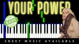 Billie Eilish - Your Power (Easy Piano Tutorial) + Lyrics