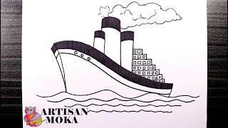 How To Draw A Ship Step By Step For Beginners Easy Ship Drawing Ship Drawing Tutorial