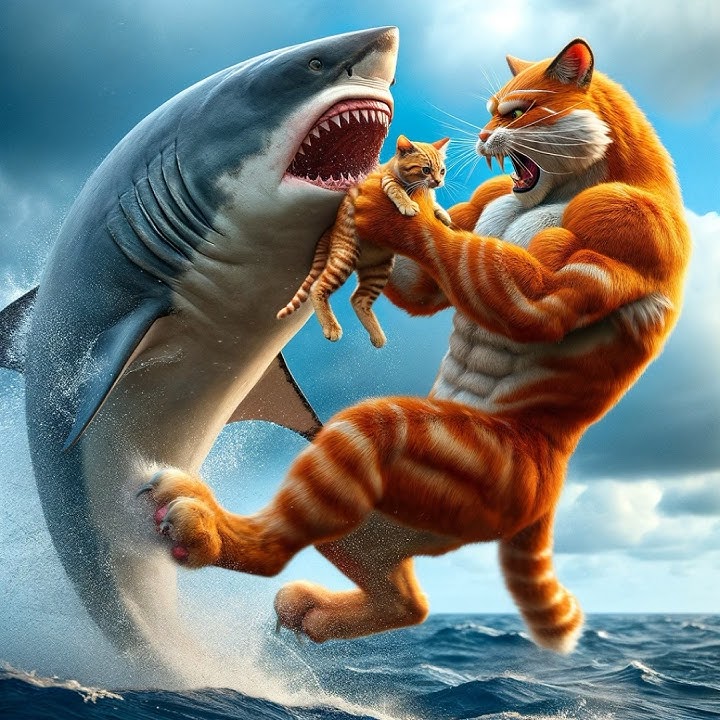 Daddy Meow Meow Fight Sharks #meow #cat #funny #animals #cats #kitten #unstoppable