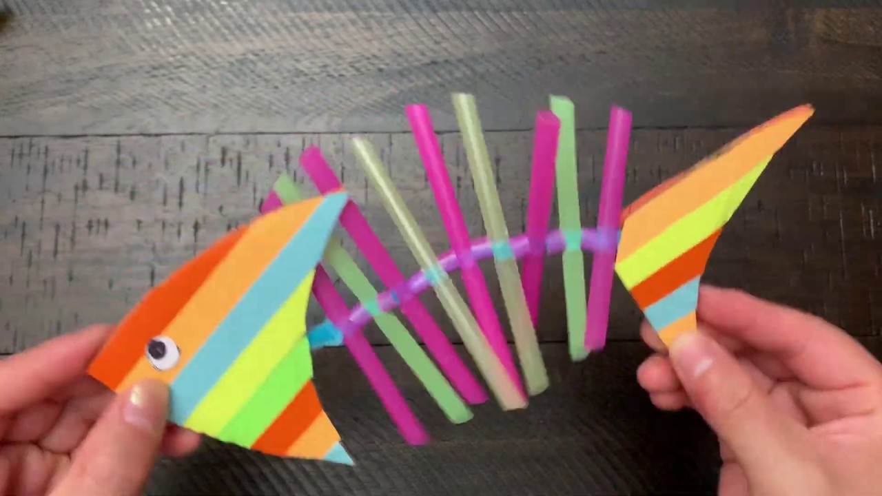 Moving fish ‖ easy craft for kids ‖ make a fish with straws‖用吸管做一条会动的鱼 