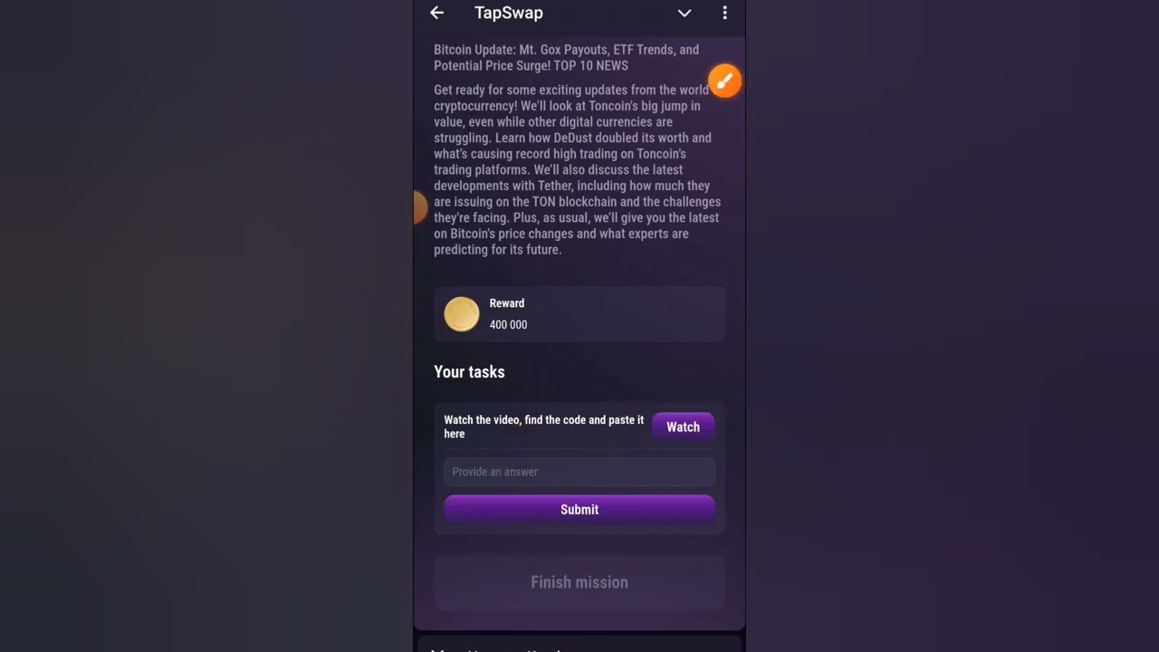 Bitcoin Update: Mt. Gox Payouts Tapswap Code | Today Tapswap Code