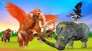 African Elephant Vs 8 Giant Tigers Lion Attack Camel, 9 Zebra Saved by Woolly Mammoth Vs Tiger Panda