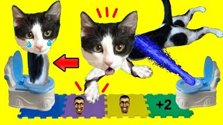 Gato es skibidi toilet jugando a juego gigante de skibidi dop dop yes con gatitos Luna y Estrella