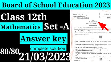 Hbse 12th math paper answer keys set A 2023  #viral #bseh