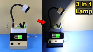 How to Make Table Lamp with 2 USB Charging Port ।  Rechargeable LED Desk Lamp Light with Power Bank