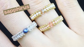 【簡単】ビーズリングの作り方☆余ったスワロフスキーで作る　ラダーステッチ　How to make a beaded ring with ladder stitch. Easy tutorial