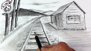 How to Draw an Easy Landscape in 1Point Perspective Step by Step (narrated in spanish)