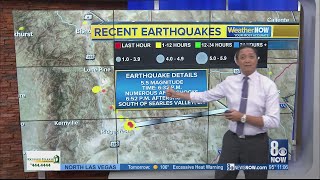 A 5.5-magnitude earthquake struck approximately 11 miles south of
searles valley, california, wednesday night. the quake was felt in
southern nevada, from la...