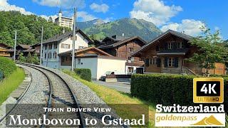 มุมมอง 4K Cab - Montbovon ถึง Gstaad Switzerland | รถไฟ MOB แบบพาโนรามา Goldenpass - 4K hdr 60fps