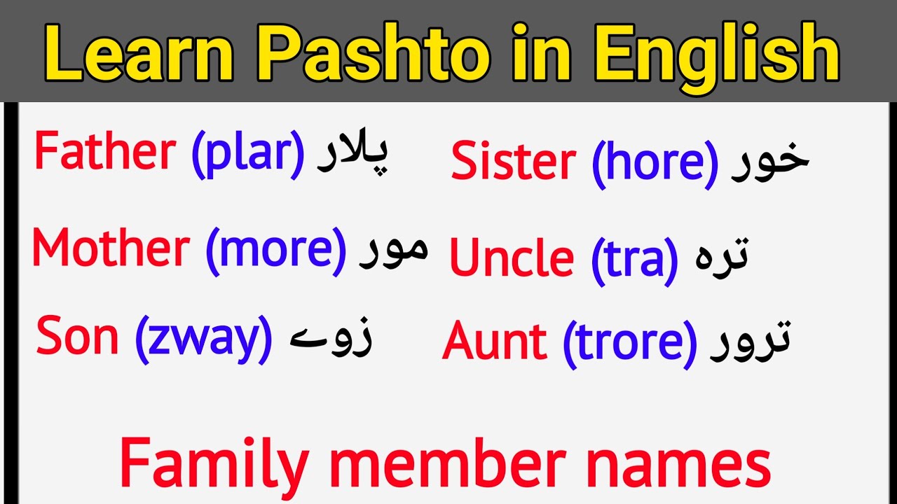 Family member names English to Pashto | learn Pashto