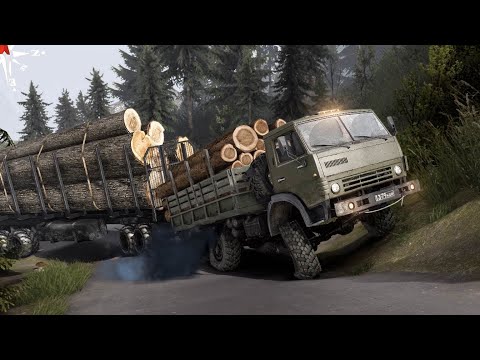 Перегруз на прицепе Лесовоза. КамАЗ 4310. Spintires