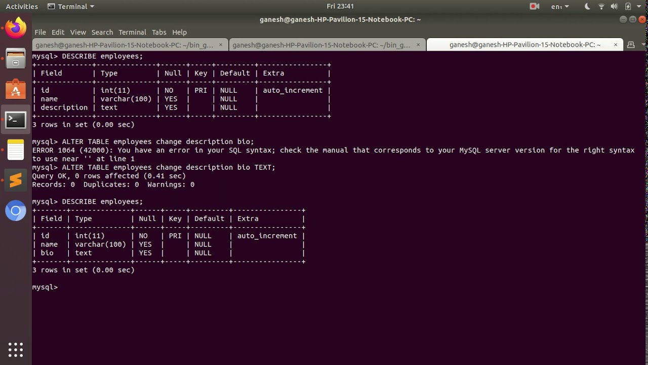 mysql rename column