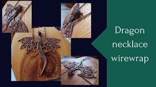 Green dragon necklace. Head in close look in wire wrap technic - Зелений дракон з міді ручної роботи